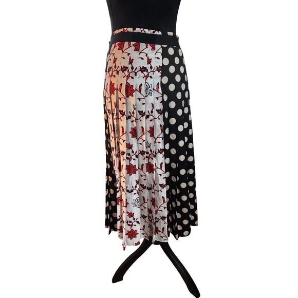 Zara Woman Mixed Print Pleated Midi Skirt Plaid Polka Dot Floral Black Red M - Picture 11 of 16